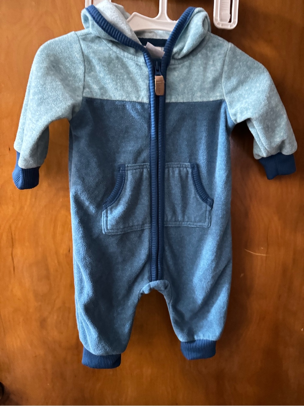 Carter's Two-Tone Blue Hooded Fleece One-Piece